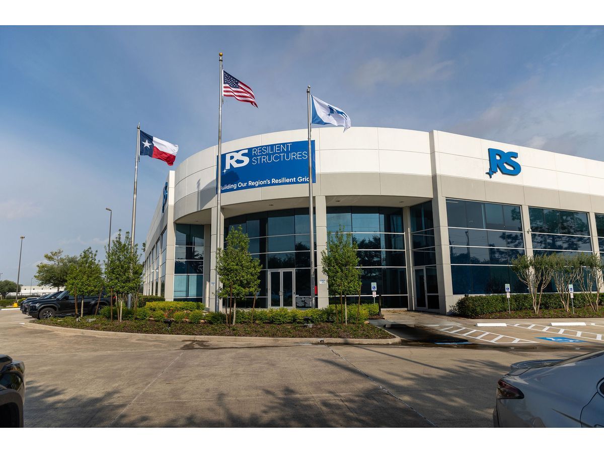 Resilient Structures' Houston manufacturing facility in Humble, Texas, where the company produces high-performance composite utility poles.