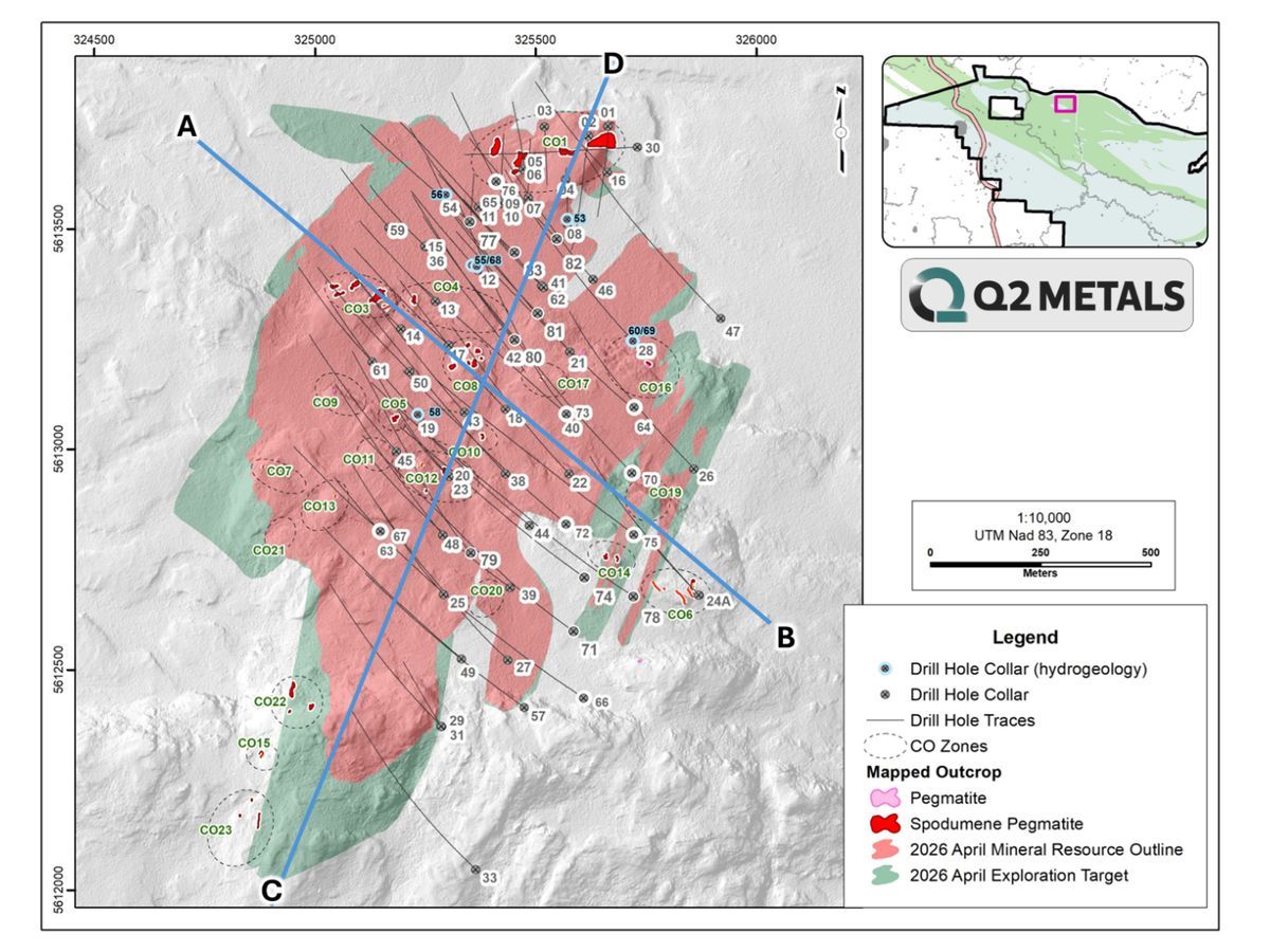 Map of Inferred Mineral Resource Estimate and Exploration Target at the Cisco Project