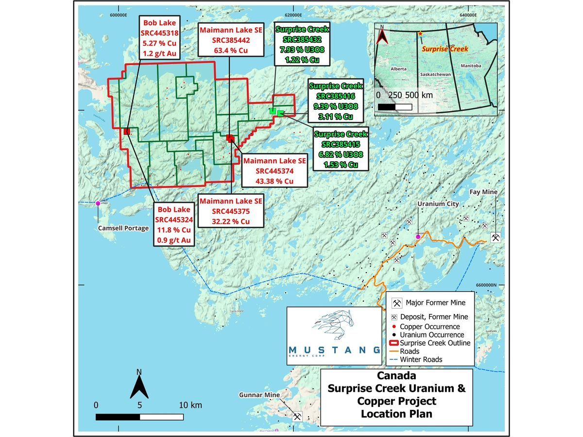 Surprise Creek Uranium-Copper Project Overview and Location with sample results