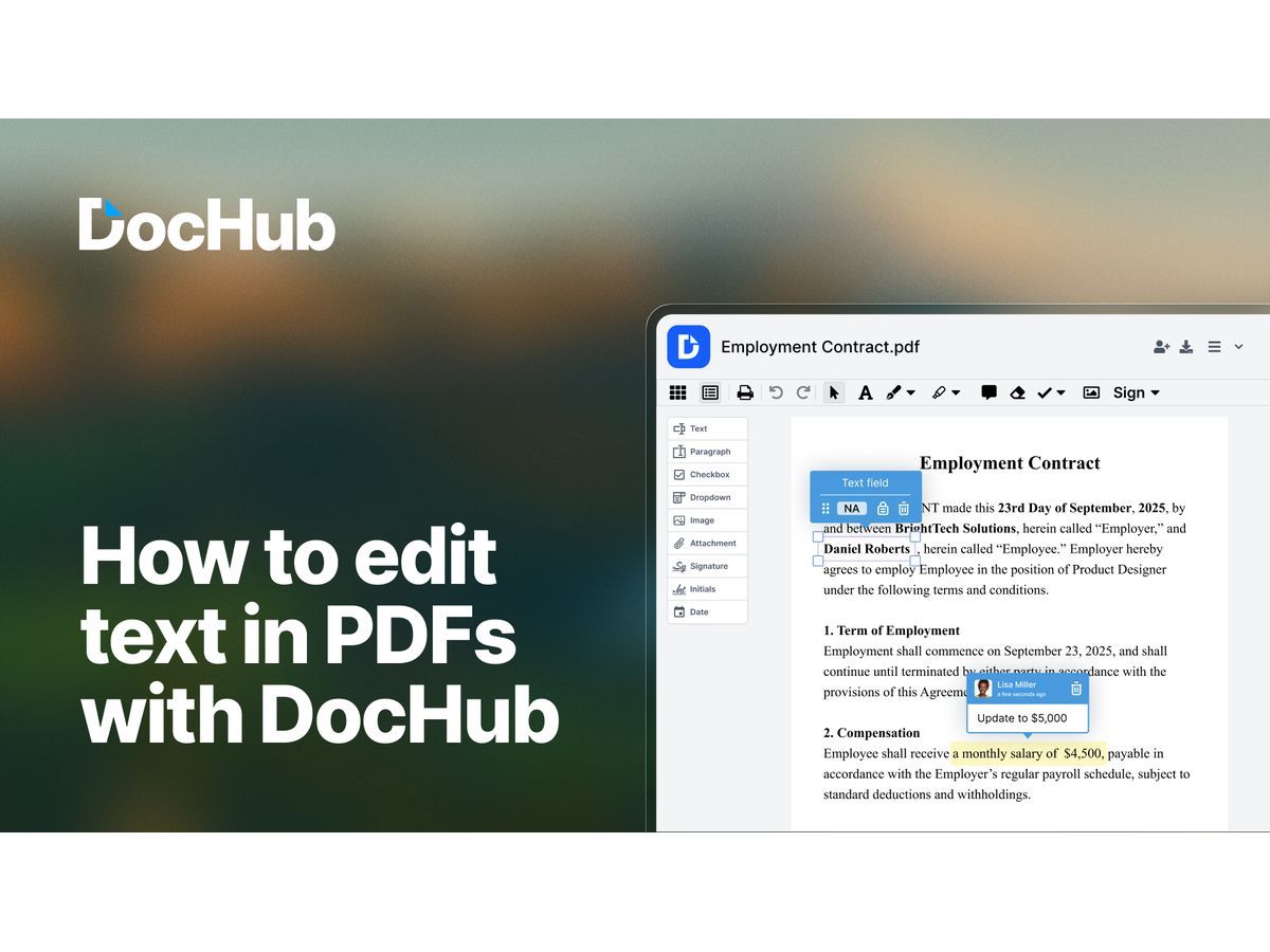 DocHub announces the availability of new text editing capabilities on its online platform.