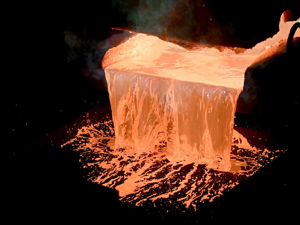 Molten copper is cast into copper anodes in a furnace at the Glencore Canadian Copper Refinery (CCR) in Montreal, Quebec, Canada on Tuesday, Aug. 12, 2025