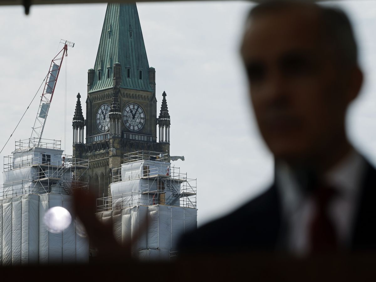 Prime Minister Mark Carney, with the Peace Tower in the background, at a media availability announcing the appointment of Canada’s next Governor General at the National Gallery of Canada in Ottawa May 5, 2026.