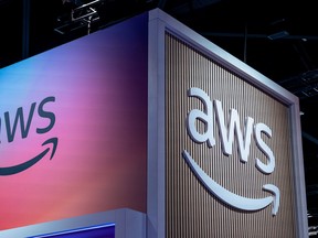 Amazon Web Services Inc. (AWS) signage at the Nvidia GPU Technology Conference (GTC) in San Jose, Calif. on March 20, 2025.