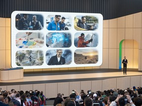 Google CEO Sundar Pichai speaks during the 2026 Google I/O technology developer conference in Mountain View, California, on May 19, 2026