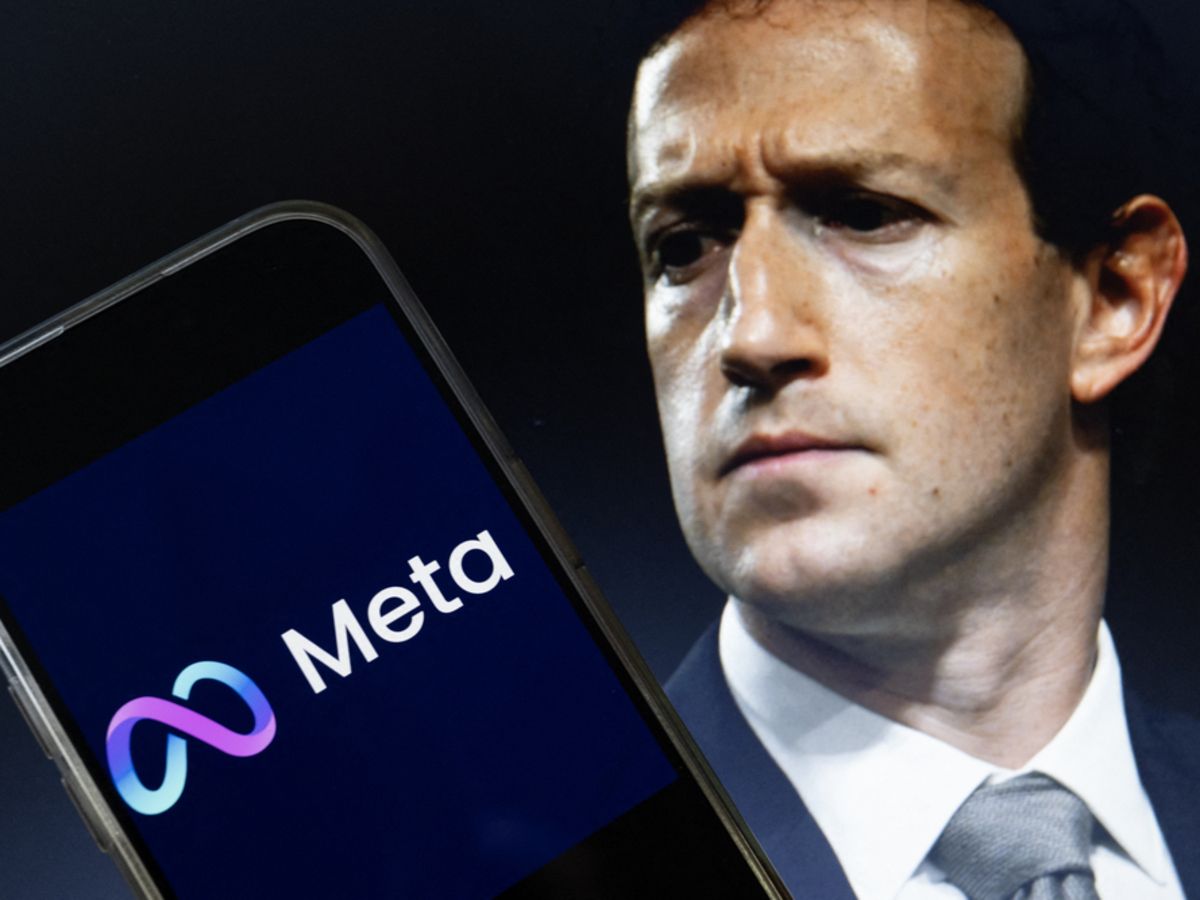 This photo illustration created on January 7, 2025, in Washington, DC, shows an image of Mark Zuckerberg, CEO of Meta, and an image of the Meta logo.