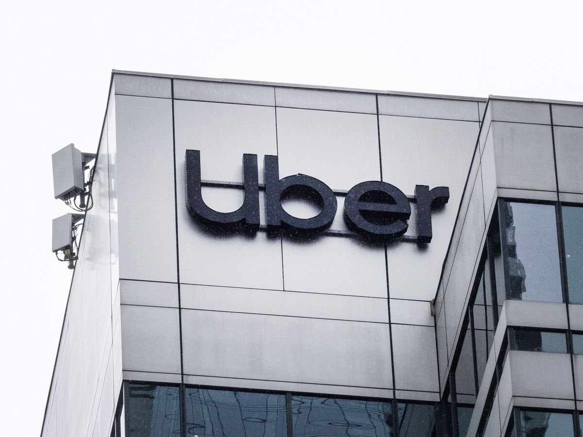 Signage for Uber on Toronto’s Bloor Street West on July 11, 2023.