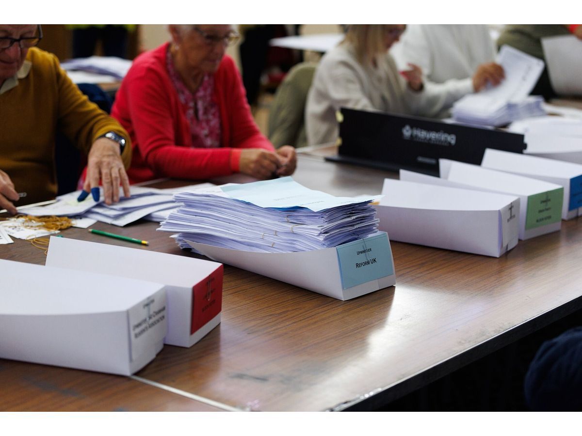 Votes are counted during the Havering local council election in Romford, on May 8.