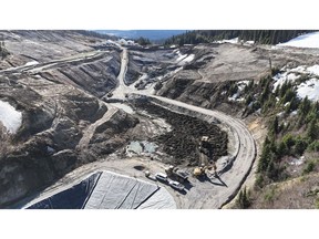 Waste rock storage facility (WRSF) aerial overview of ongoing works.