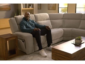 Shaquille O'Neal relaxes on the new Shaq-O-Pedic collection from The Brick