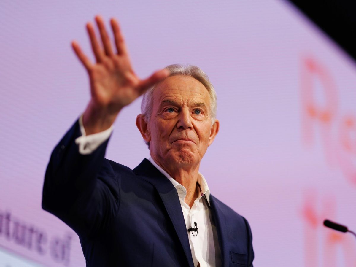 Former U.K. prime minister Tony Blair speaks during the 'Future Of Britain' conference at Park Plaza Westminster Bridge Hotel on July 09, 2024 in London, England.