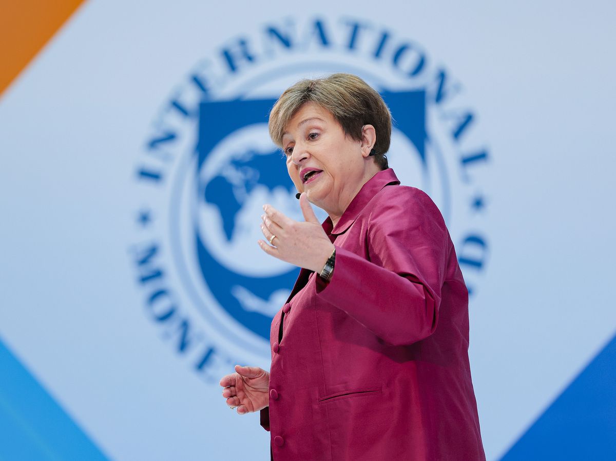 International Monetary Fund (IMF) Managing Director Kristalina Georgieva speaks during a curtain-raiser event to kick off the IMF and World Bank Spring Meetings on April 09, 2026 in Washington, D.C.