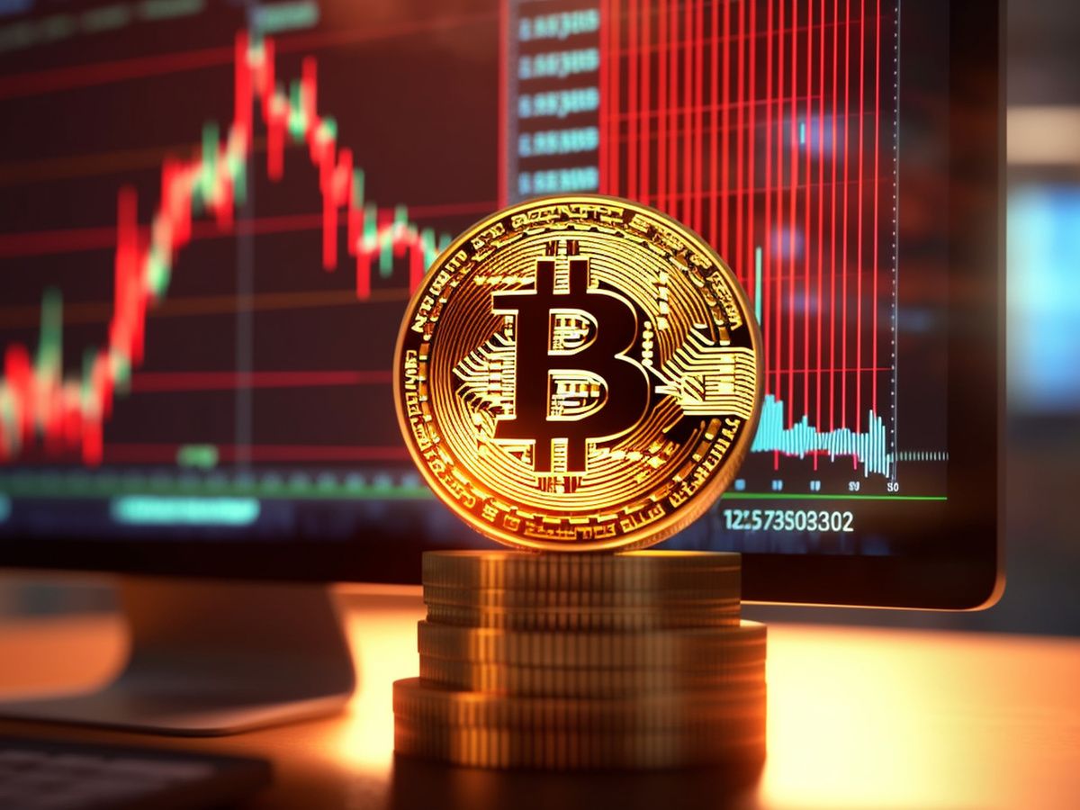 Bitcoin digital stock market graph bar. Bitcoin Stock down.