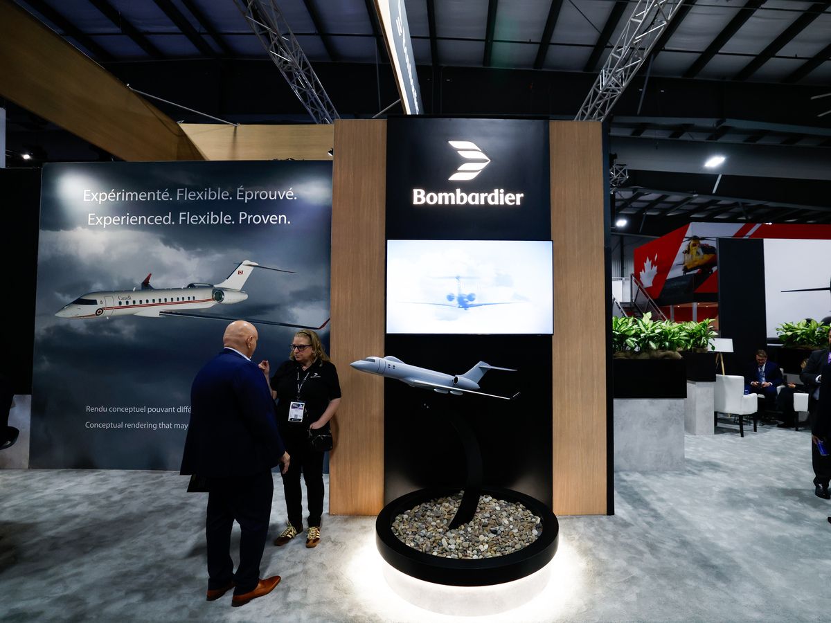 Bombardier booth at CANSEC defence trade show at Cohere Centre in Ottawa on May 27, 2026.