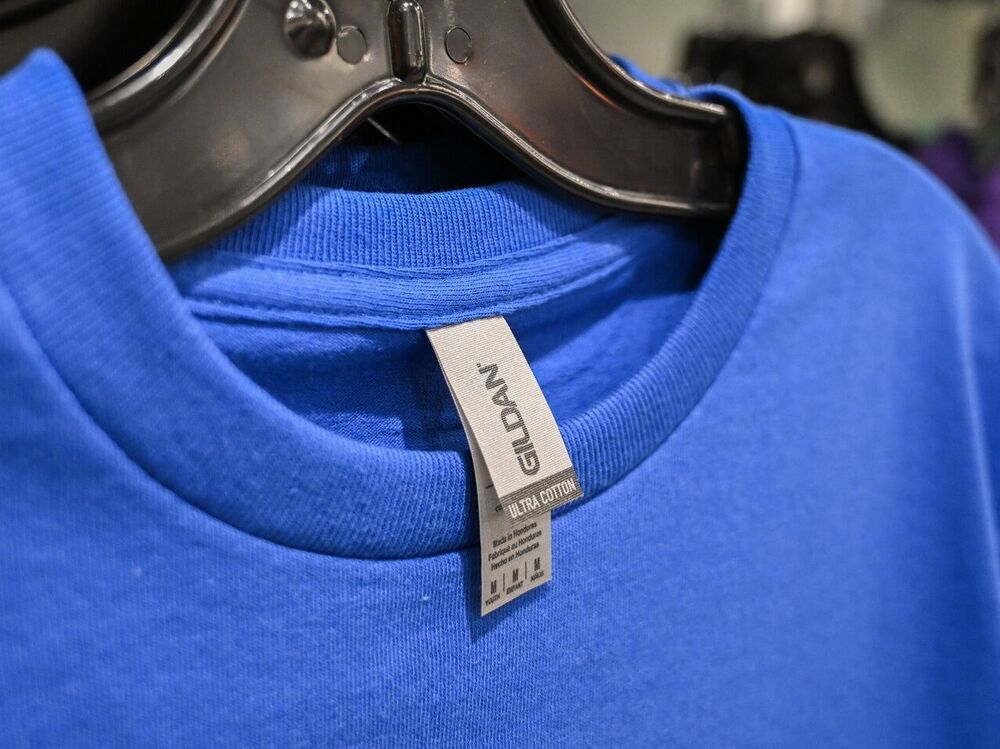 Gildan apparel at a store in Montreal, Quebec, Canada, on Friday, Dec. 15, 2023.