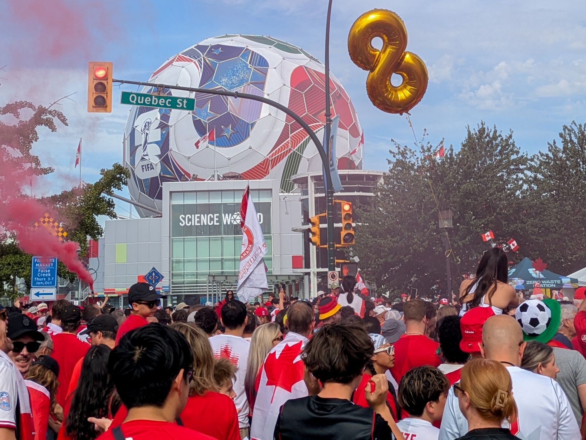 Canada fans in Vancouver on their way to see their team play Switzerland.