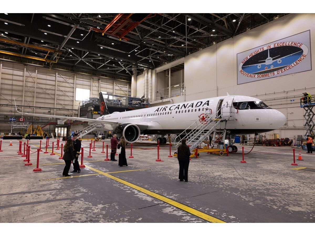 An Airbus A321XLR aircraft during an Air Canada preview event in the Montreal region.