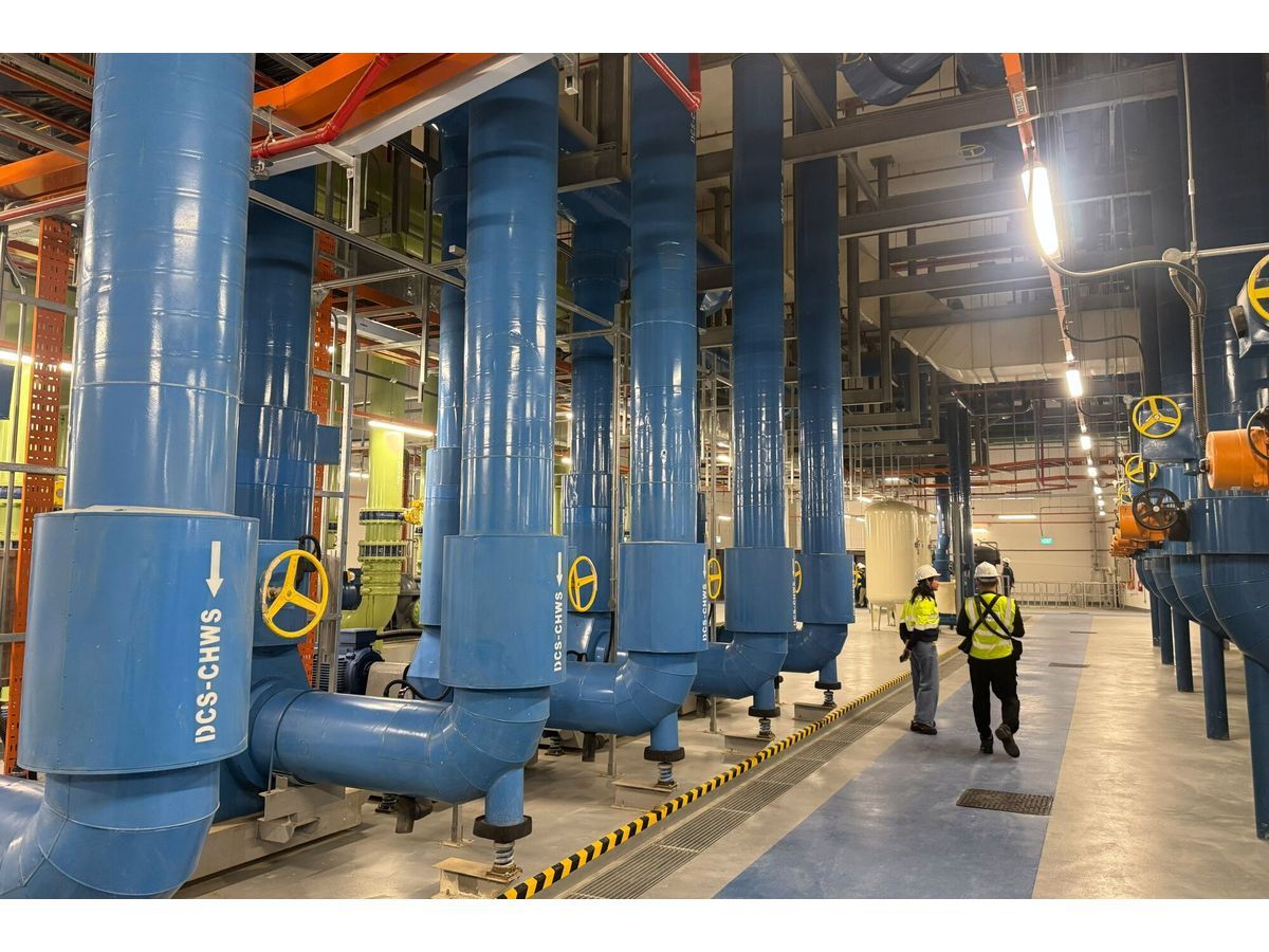 Pipes carrying water from Engie's district cooling network in the Punggol area in Singapore.
