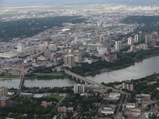 An aerial view of downtown Saskatoon, Sask. Saskatchewan, which still has some of the most affordable homes in the country, posted record high prices as bidding wars picked up.