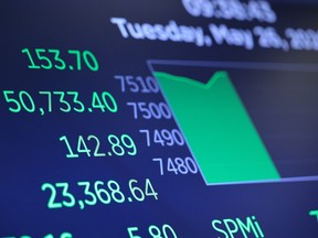 Stock market numbers are displayed on the floor of the New York Stock Exchange during morning trading on May 26.