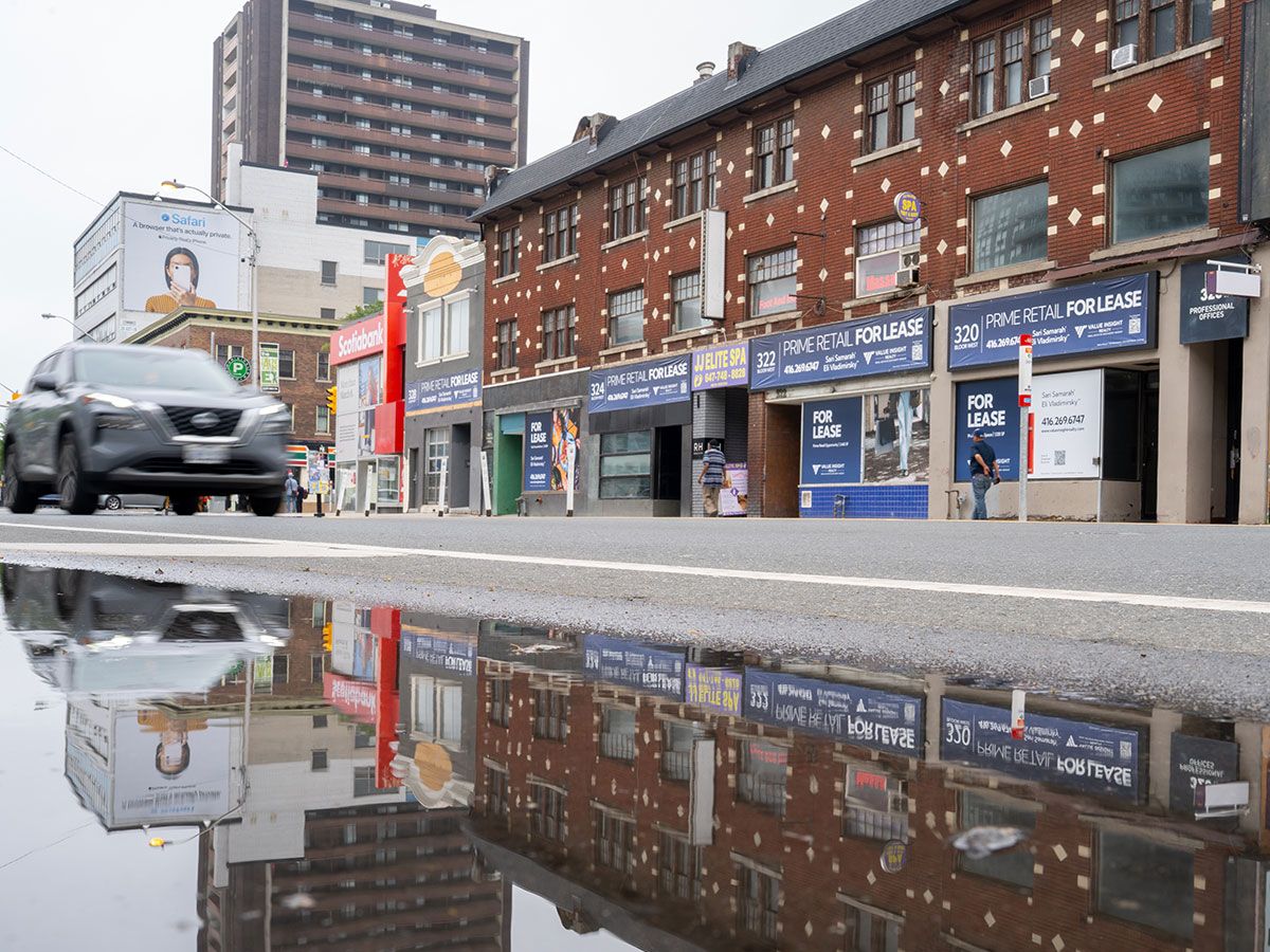 A string of properties on Toronto's Bloor Street stands empty after the businesses left because the area was going to be redeveloped.