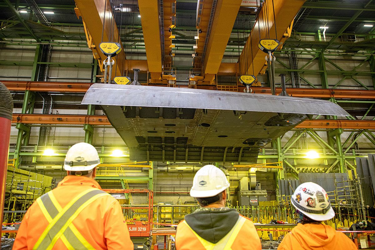 The first hull component of Canada’s first River Class Destroyer is lifted and flipped at Irving Shipyard in Halifax in January. The first ships are not expected until the 2030s. The first hull component of Canada’s first River Class Destroyer is lifted and flipped at Irving Shipyard in Halifax in January. The first ships are not expected until the 2030s.