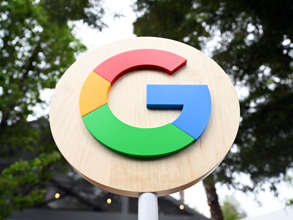The Google logo is seen during the Google I/O annual developers conference at Shoreline Amphitheatre in Mountain View, California on May 10, 2023.