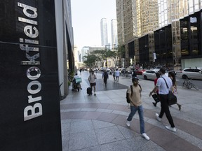 Brookfield Place signage outside of the global investment firm of Brookfield Corporation's offices in Toronto’s Financial District, Tuesday July 29, 2025.