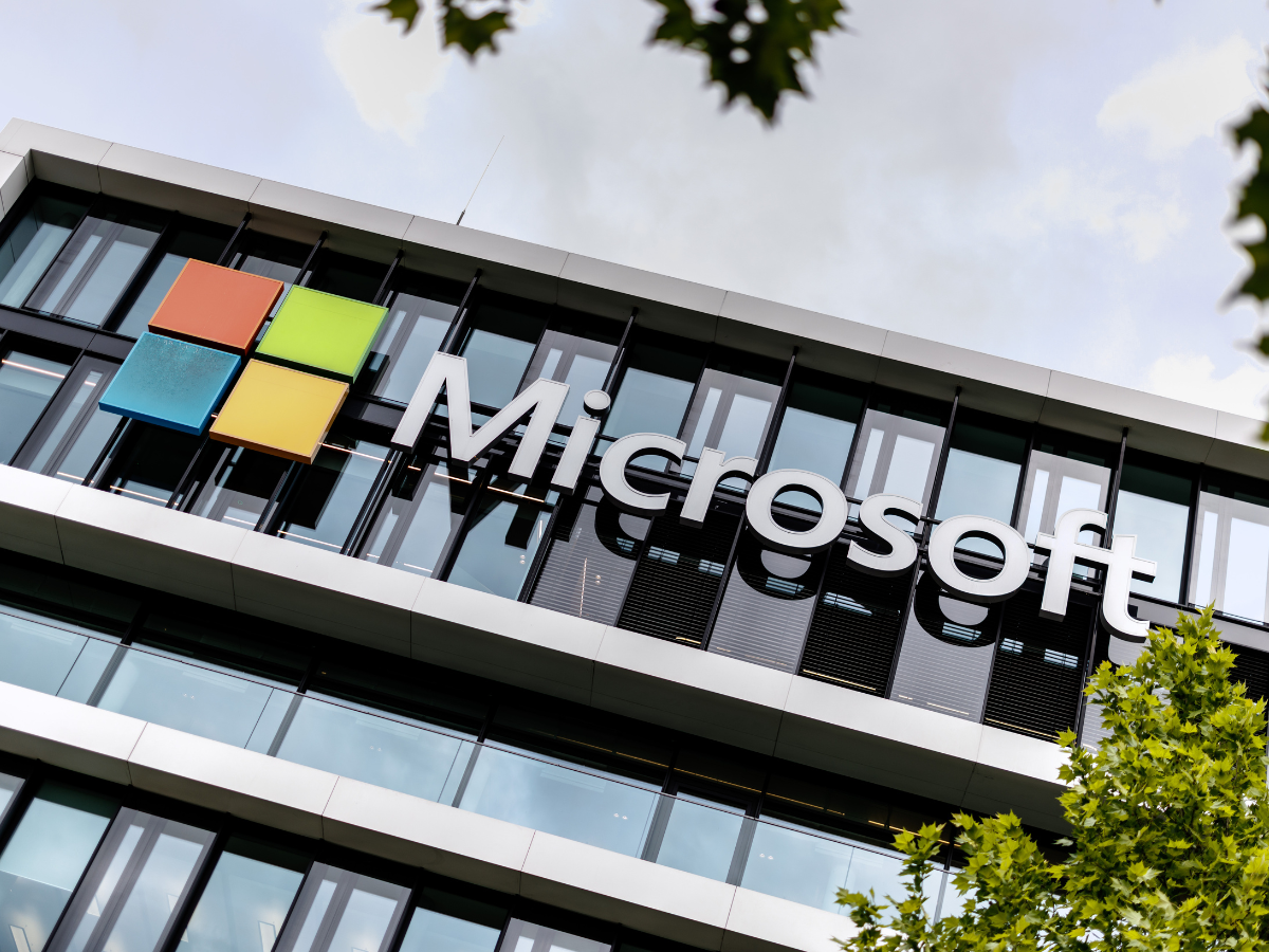 The Microsoft logo and lettering can be seen on the building housing the headquarters of Microsoft Deutschland GmbH in Parkstadt Schwabing in Munich