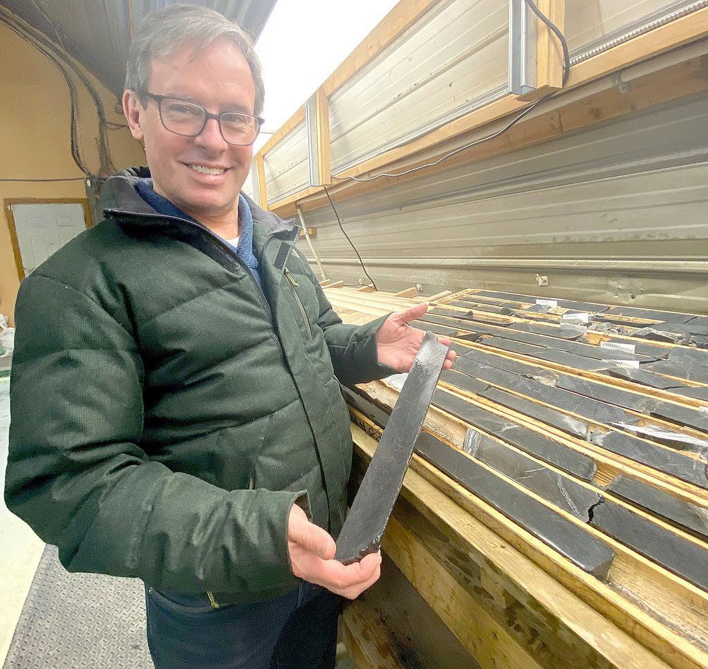 Mark Selby, CEO of Canada Nickel Company Inc., holds a core sample from a drilling program at its Crawford Project.