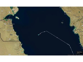 The Belma was seen approaching Kharg Island before deviating away from it, then making a sharp turn westward early Thursday.