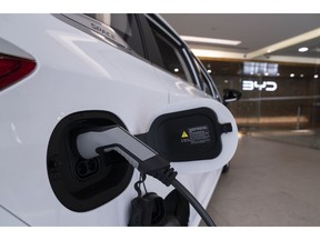A BYD Co. e6 EV car on display at a showroom in Singapore.