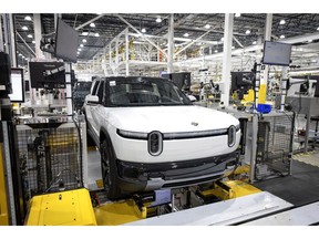 Rivian R2 SUVs at the manufacturer's assembly plant in Normal, Illinois.