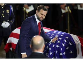 Vice President JD Vance pays respects during a ceremony for late Republican Senator Lindsey Graham in the rotunda of the US Capitol on July 28.