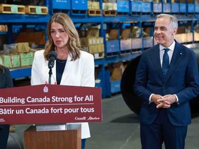 Prime Minister Mark Carney and Alberta Premier Danielle Smith announced the submission of the West Coast Pipeline Project at TransAm Piping Products in Calgary on Thursday, July 2, 2026.