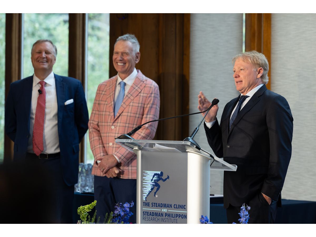 Chairman Marc J. Philippon, MD, CEO Dan Drawbaugh and Co-Director of the Sports Medicine Fellowship Matthew T. Provencher, MD, MBA, welcome attendees to the 2025 Hail and Farewell event in Vail, hosted by The Steadman Clinic and Steadman Philippon Research Institute