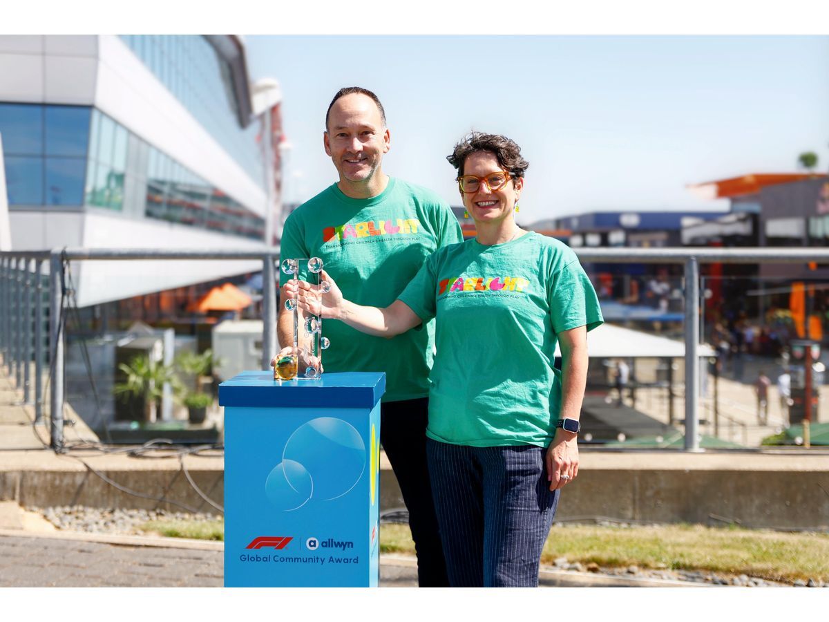 The F1® Allwyn Global Community Award 2026 trophy presented to Jonny Wright and Laura Walsh from winning local charity Starlight Children's Foundation at the FORMULA 1® PIRELLI BRITISH GRAND PRIX 2026 at Silverstone, UK.