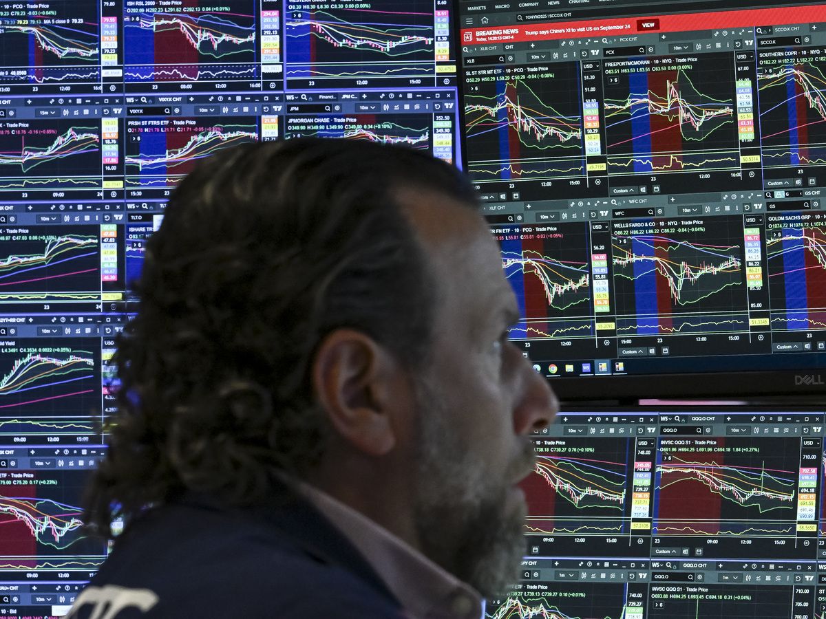 A trader works on the floor of the New York Stock Exchange on July 23, 2026 in New York.