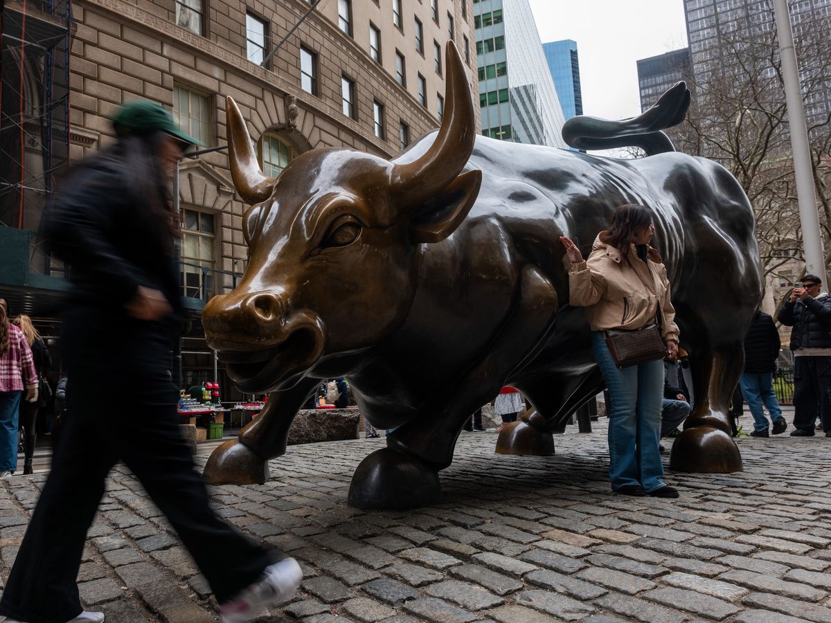 The Wall Street Bull in the Financial District, home to the New York Stock Exchange, in Manhattan, in New York City.