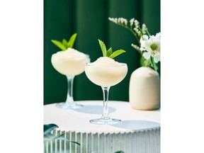 Two Frozen Hugo Spritzes on Moxies table