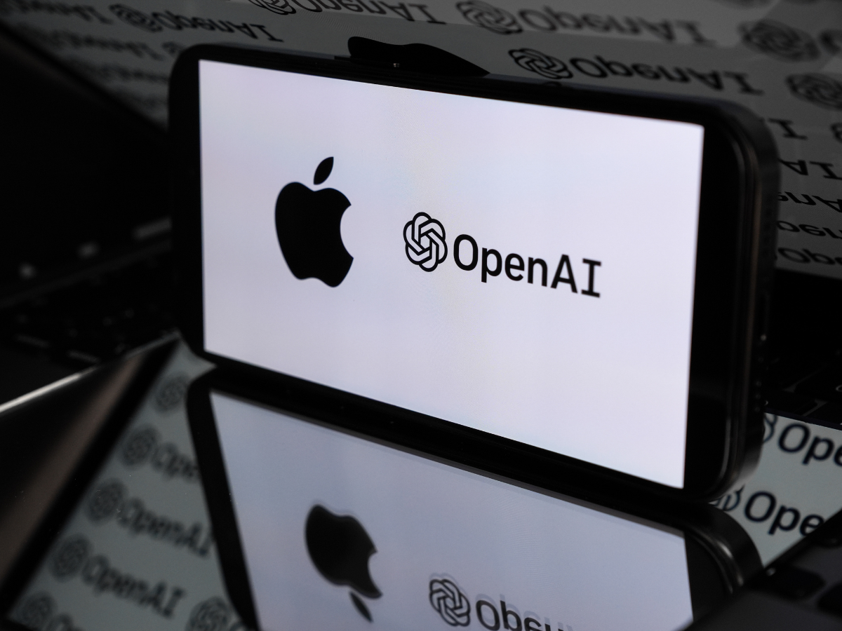 In this photo illustration, the OpenAI logo is displayed on a mobile phone screen with the Apple icon, in Ankara, Turkiye on July 11, 2024.