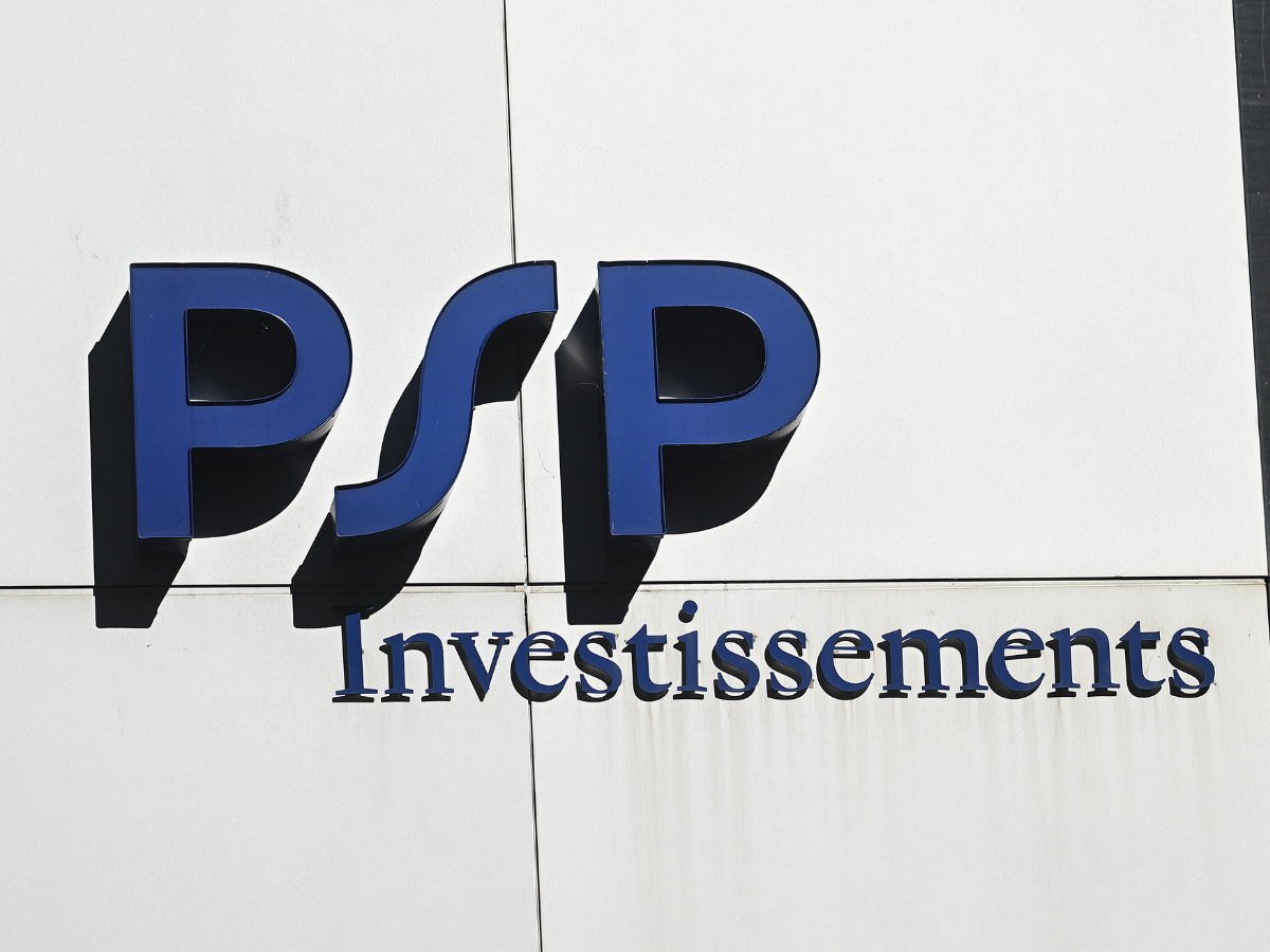PSP Investments signage is in Montreal, Quebec, Canada, on September 30, 2025.