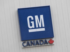 In this file photo taken on November 26, 2018, the General Motors plant sign in Oshawa, Ontario, on November 26, 2018.