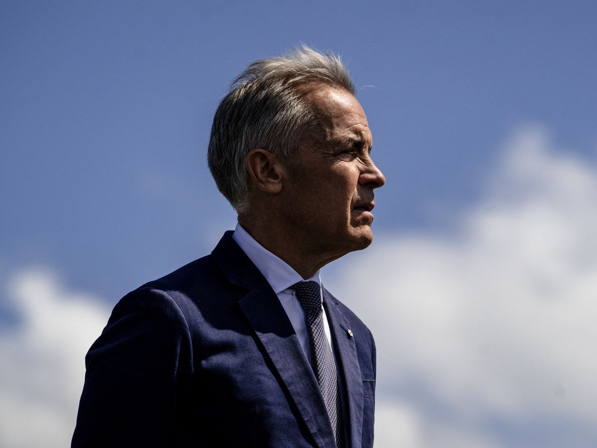 Canadian Prime Minister Mark Carney speaks about the trade dispute with the United States at the Davie Shipyard in Levis, Quebec, Canada on August 24, 2026.
