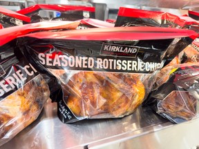 A bagged CostCo seasoned rotisserie chicken