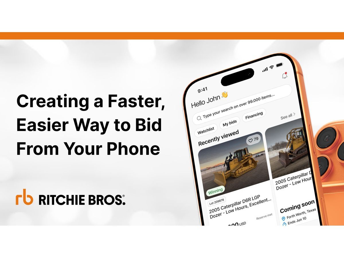  The new Ritchie Bros. mobile app offers buyers a faster, easier way to search inventory, track watchlists, and place bids directly from their mobile devices.