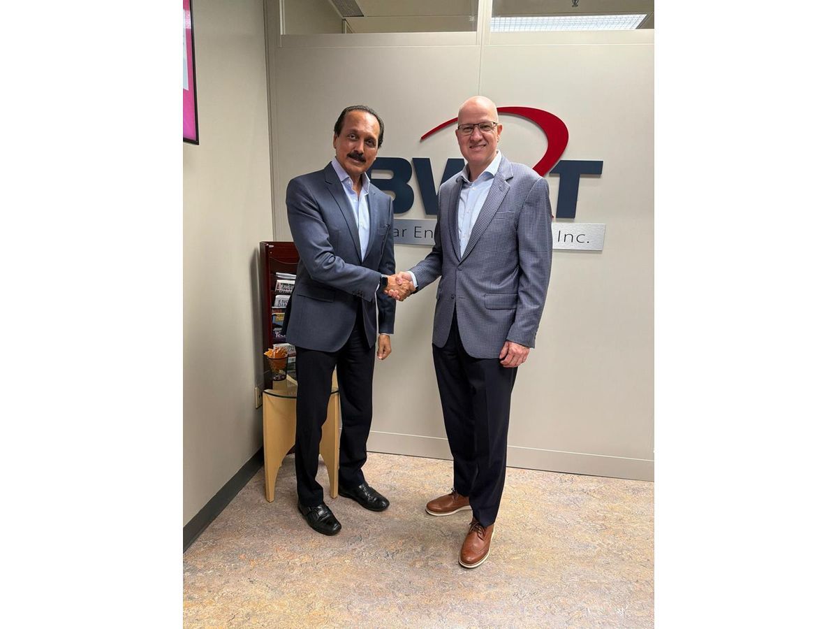 Mehul Shah (left), Clean Core Thorium Energy's CEO & Founder, with John MacQuarrie (right), BWXT's President of Commercial Operations, at the BWXT facility in Toronto