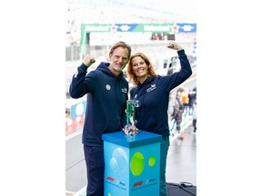 The F1® Allwyn Global Community Award 2026 trophy presented to Monique Maks (Director) and Ronald de Boer (former footballer and ambassador) of winning local charity Spieren voor Spieren at the FORMULA 1® HEINEKEN DUTCH GRAND PRIX 2026 in the Netherlands.