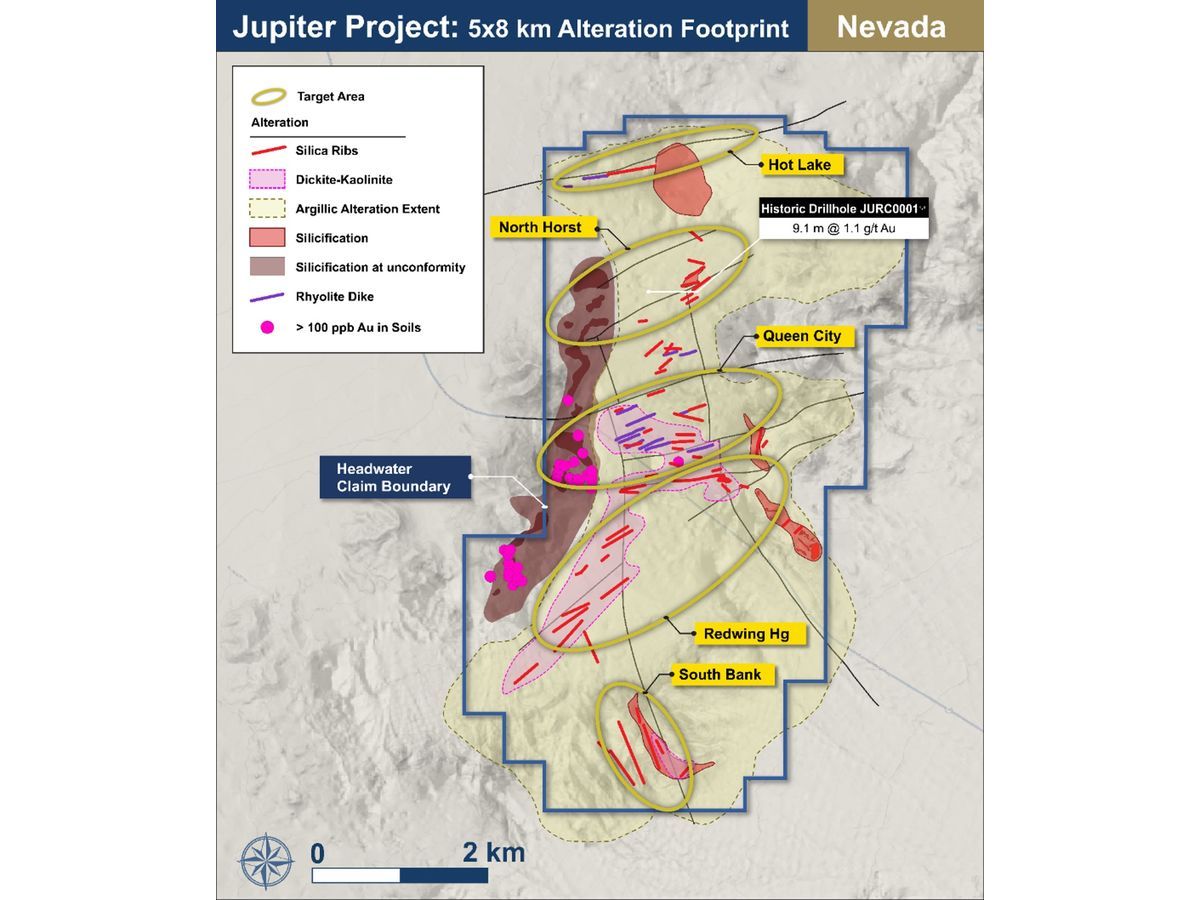Headwater Gold Signs New Earn-In Agreement with Newmont on the Jupiter Project, Nevada