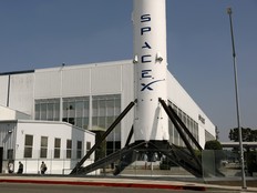 A Space Exploration Technologies Corp. Falcon 9 rocket is displayed at a SpaceX facility in Hawthorne, California.