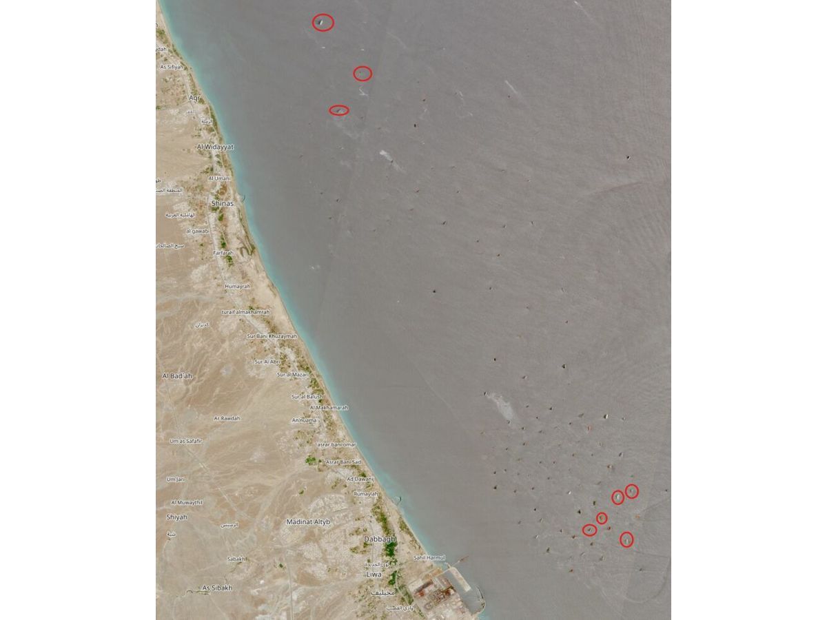 Several oil tankers were seen conducting ship-to-ship transfers off the coast of Oman